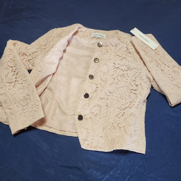 Calvin Klein Designer Lace Jacket In Soft Peach Color In Womans Size 4.   NWT - Picture 6 of 16